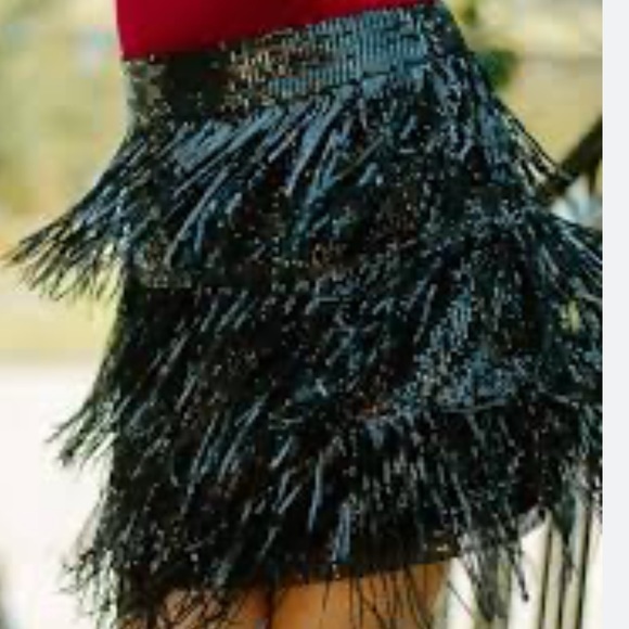 Bebe fringe mini skirt Black sequin size 0 - Picture 6 of 8